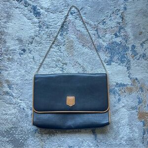 Celine Triomphe Logo Flap Crossbody/ Shoulder Bag in Black Leather Vintage